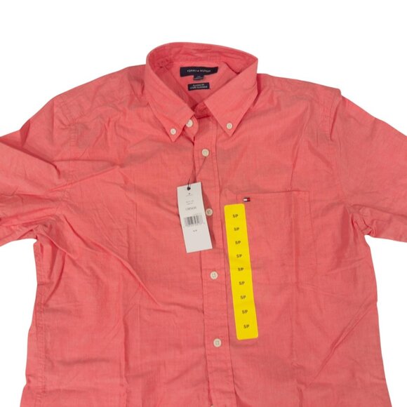 Tommy Hilfiger Shirt Mens Small Pink Short Sleeve Classic Fit Button Down Pocket - Picture 2 of 6